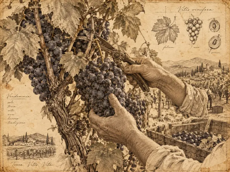 Vendimia histórica: cosecha de la uva, estudio botánico de la vid